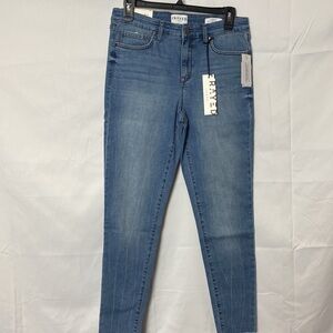 FRAYED mid rise ankle skinny jeans, blue size 29